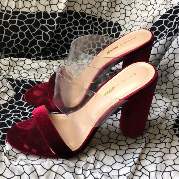 Fashion Nova Red Velvet Slip On Heels - Picture 4 of 4